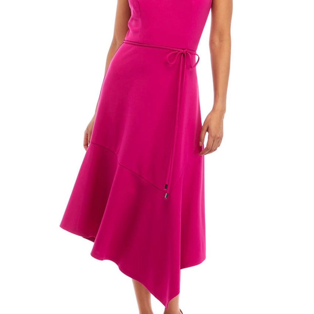 Vince Camuto Scuba Crepe V-Neck Asymmetrical Midi Dress